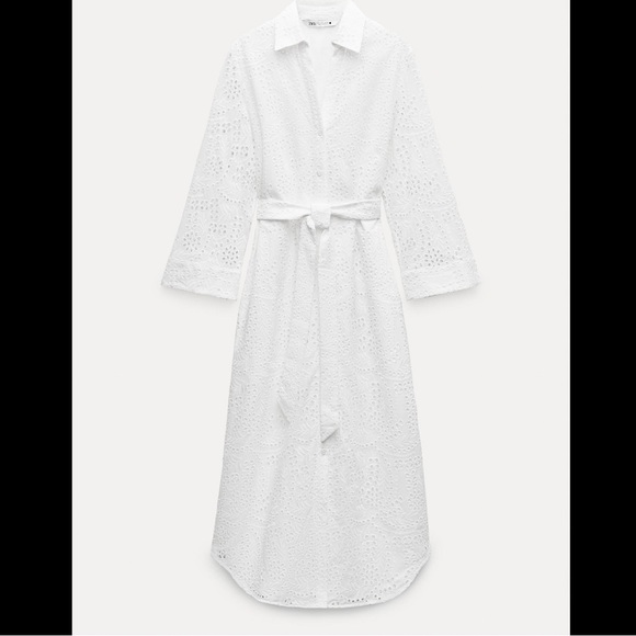 ZARA NEW WOMAN SS24 Eyet EMBROIDERED SHIRT DRESS WITH BELT WHITE - Picture 4 of 7